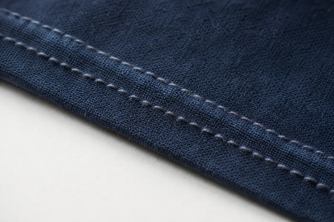 Two parallel rows of topstitching along a fabric edge, magnified.
